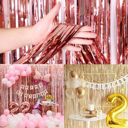 Party Decoration 2Pack Backdrop Metallic Foil Fringe Tinsel Curtain For Birthday Wedding Halloween Bachelorette