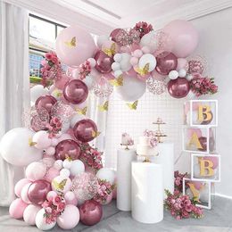 Other Event Party Supplies 129pcs Birthday Pink Balloon Garland Arch Kit Engagement Wedding Decoration Baptism Baby Shower Birthday Party Butterfly Balloo 230923