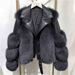 Women's Fur Faux Fur Women Faux Fur Coat with Fox Fur Winter Fashion Motocycle Style Luxury Fox Fur Leather Jackets Woman Trendy Overcoats 210902 YQ230925