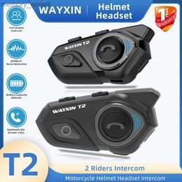 Walkie Talkie WAYXIN T2 Motorcycle Helmet Headset For 2 Riders Bluetooth Intercom Headphone Motorbike Communicator Interphone Waterproof BT5.0 HKD230925