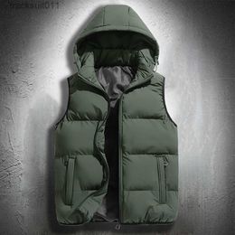 Men's Vests Hooded Vest Jacket Men Puffer Sleeveless Cotton Padded s Keep Warm Thicken Autumn Winter Coats Detachable Hood L230925
