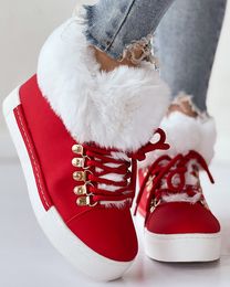 Boots Snow Warm Winter Flat Round Toe Going Out Women s Shoes Lace up Fuzzy Detail Lined Ankle 230925