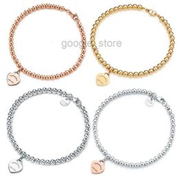 Tiff 100% 925 Silver 4mm Round Bead Love Heart-shaped Bracelet Female Thickened Bottom Plating Girlfriend Souvenir Fashion Charm Jewellery Tiffanies52mo