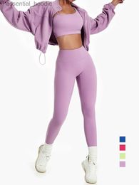 Women's Tracksuits Women Sport Outfit Hoodie Jacket Sweatshirt Coat Sportwear Yoga High Waist Leggings Set Top Vest Fe Bra Gym Fitness Clothing L230925