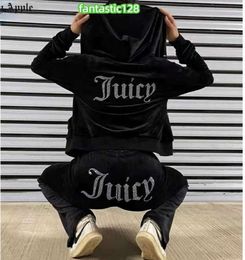 Juicy Apple Womens Tracksuits Velvet Sewing Suits Outfit zweiteilige Jogging -Set Velours Sweatshirt Hoodie Hosen Anzug Y2K8