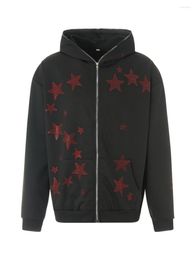 Women's Hoodies Full Zip Rhinestone Star Pattern Long Sleeve Oversized Sweatshirts Streetwear