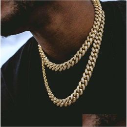 Chains Luxury Miami Cuban Necklaces For Men 15Mm Chunky Sier Gold Link Chain Fashion Rhinestone Hip Hop Rapper Necklace Bling Women Hi Dhs89