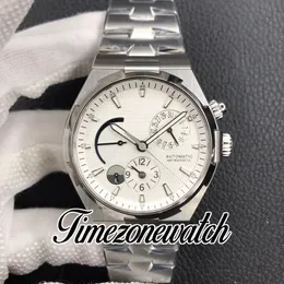 TWA New Overseas Dual Time 47450/B01A-9226 Power Reserve Cal.1222 SC Automatic Mens Watch White Texture Dial Stainless Steel Bracelet Watches Timezonewatch E162A