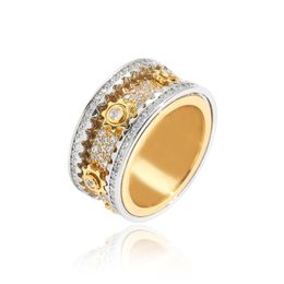 Hip Hop Full Zircon Rotating Ring with Side Stones Rotatable Rings 18K Gold Plated Couple Ring Jewelry