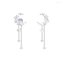 Stud Earrings Summer Exquisite Zircon Butterfly Tassel Fashion Asymmetric Moon Earring For Women Girls Party Gift Jewellery