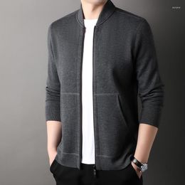 Men's Sweaters MLSHP Cardigan Wool Mens Sweater Luxury Solid Colour Stand Collar Zippper Spring Autumn Computer Knitted Simple Man Jackets