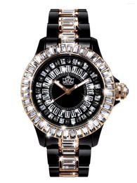 Wristwatches Watch White And Black Rhinestones Rose Gold Fashion Girls Pointer