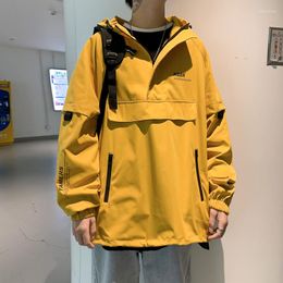 Men's Jackets 2023 Windbreaker Pullover Hooded Hip Hop Streetwear Spring Autumn Thin Male Casual Coat Yellow Outerwear