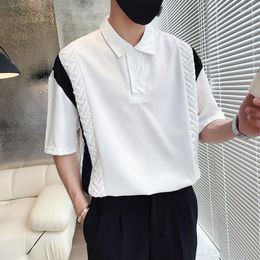 Men's T Shirts Korean Fashion Patchwork Polo Shirt Men Short Sleeve Loose Streetwear Clothing Casual Lapel Tee Tops Oversized T-shirts 2024