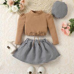 Clothing Sets FOCUSNORM 1-6Y Fashion Toddler Girls Autumn Clothes 3pcs Long Sleeve Turtleneck Pullover Tops Plaid A-Line Skirts Beanies