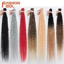 Human Hair Bulks FASHION IDOL Kinky Curly Ponytail Hair Bundles 34 Inch 100g Soft Long Synthetic Hair Weave Ombre Brown Blonde Hair Extensions 230925