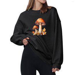 Women's Hoodies Vintage Color Solid Print Fleece Loose Sweatshirt Pullover Tops Sleeve Mushroom Halloween Oversize Long