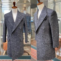 Men's Suits Dark Gray Houndstooth Modern Men Coat Tailor-Made One Piece Blazer Overcoat Jacket Winter Wedding Groom Causal Prom Tailored