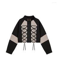 Women's Jackets Patchwork Jacket Vintage Korean Style 90s Y2k Long Sleeve Lace-up Coat Loose Fashion Streetwear Outwear Top 2023 Clothes