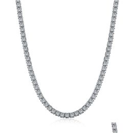 Tennis Graduated 100% 925 Sterling Sier Chains Necklaces With Stamped 2Mm Luxury Cubic Zirconia Classic Bling Iced Out Hip Hop Jewelry Dhwyz