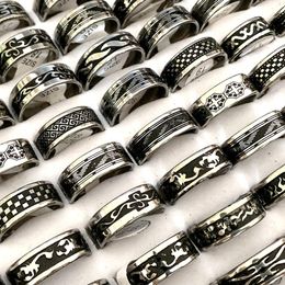 whole 30Pcs black lines stainless steel rings mix men women band party gifts fashion punk retro Jewelry287z