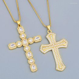 Pendant Necklaces Luxury CZ Crystal Cross For Women Gold Plated Box Chain Cruz Statement Catholic Jewellery Gifts Nkes25