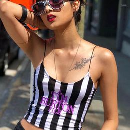 Women's Tanks Letter Embroidery Women Sexy Crop Top 2023 Summer Sleeveless Skinny Camis Stripe Camisoles Tim Woman Clothing