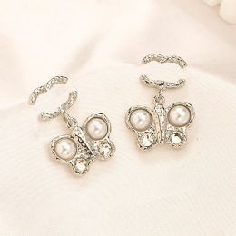 Designer Geometry Heart Stud High Quality Women Brand Letter Earrings Stainless Steel Crystal Pearl Earring Eardrop Loop 18K Gold Plated Fashion Jewelry