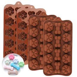 Baking Moulds Dog Footprint Silicone Chocolate Mould Cake Moulds Bone Cookie Cutter Fondant 3D DIY Cat Paw Candy Accessories 230923