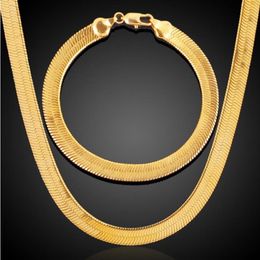 Men Women Hip Hop Punk 18K Real Gold Plated 7 10MM Fashion Thick Snake Chain bracelets Necklaces Jewelry Sets Costume Jewelry2415