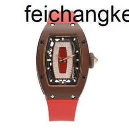 Richardmill Watch Milles Mechanical Automatic Richar Mills Womens Series Rm0701 Rose Gold Coffee Ceramic Red Lip Fashion Leisure Business Mecha