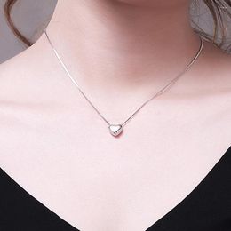 Chains Fashion Trend S925 Silver Inlaid 5A Zircon Ladies Personality Simple Box Chain Heart-shaped Pendant