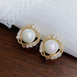Stud Earrings 2023 Summer Pearl Zircon Simple Retro Gold Colour Earring For Women Girls Party Gift Wedding Jewellery
