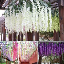 Dried Flowers 12Pcs Wisteria Artificial Flower Rattan Wreath Arch Wedding Home Garden Office Decoration pendant Plant Wall 230923