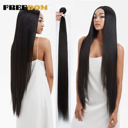 Human Hair Bulks FREEDOM Synthetic Hair Weave 36 inch Long Yaki Straight Hair Bundles Weave 130g/pc Ombre 613 Brown Ponytail Hair Extensions 230925