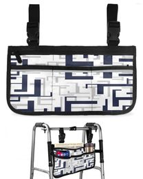 Storage Bags Modern Art Geometric Blue Grey White Wheelchair Bag With Pockets Armrest Side Electric Scooter Walking Frame Pouch