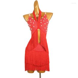Stage Wear Red Adult Women Latin Dance Tassel Competition Dress Sexy Ballroom Show Clothes Costume Ladies Evening Bodycon Skirt