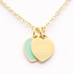 Stainless Steel Chain Enamel Double Heart Love Necklaces women necklace Fashion Trendy Paired Suspension Pendants Model Mixed 9 co211W