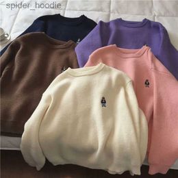 Women's Sweaters Cute Bear Knitted Sweater Women Korean Autumn Kawaii Loose Warm Basic Long Sleeve Jumper Fashion Solid Preppy All Match Tops L230925