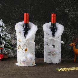 Other Event Party Supplies 1pc Christmas Red Wine Bottle Covers Bag Plush fabrics Holiday Santa Claus Champagne Cover Decorations For Home 230923