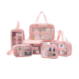 6pcs/set Clear Women Travel Storage Bag PU Makeup Organizer Bags Waterproof Toiletry Cosmetics Bags Translucent HW0093