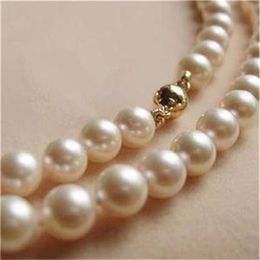 14K Solid Gold CL 8-9MM White Akoya Pearl Necklace 18 283y
