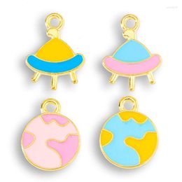 Charms 10pcs Cute Spaceship Cartoon UFO Planet Spark Pendant Metal Craft DIY Earring Bracelet Necklace Jewelry Making Findings