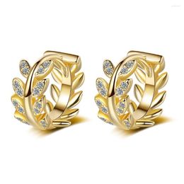 Stud Earrings Exquisite Silver Gold Plated Zircon Olive Branch Leaf Hoop For Women Girls Party Birthday Gift