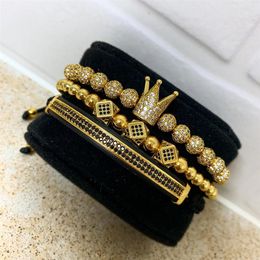 3pcs set Men Bracelet Jewellery crown charms Macrame beads Bracelets Braiding Man Luxury for women Gift Valentine's Day Christm273T