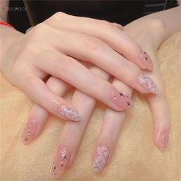 False Nails Nude Colour Fake Almond Y2K Press On Star Designs Full Cover Detachable Tips For Woman Accessories