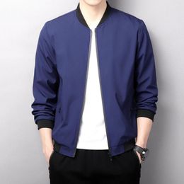 Men's Jackets Men Jacket Versatile Spring/fall Stand Collar Smooth Zipper Closure Mid Length Pockets Casual Loose Fit Soft