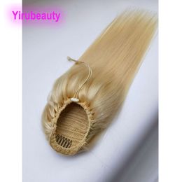 100% Human Hair Brazilian Malaysian Indian Peruvian Ponytails Silky Straight Blonde 613# Color 10-24inch