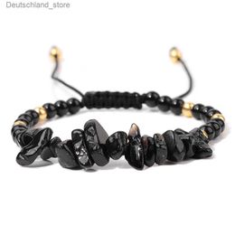 Charm Bracelets Natural Black Tourmaline Chips Beads Bracelet Healing Quartz Gem Stone Beaded Bracelets Adjustable Women Men Chakra Jewellery Q230925