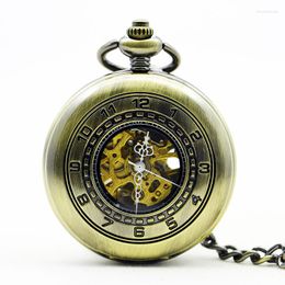 Pocket Watches Antique Digital Display Hollow Embossed Mechanical Watch Vintage Gentleman Style Accessories Pendant Necklace Clock